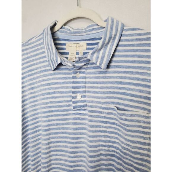 Territory Ahead Men's Striped 100% Cotton Collared Tee Shirt with Pearl Buttons - Picture 3 of 7